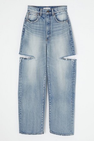 Dámské Džíny Moussy Thigh Slit Loose Rovný Blankyt | SSB7528RW
