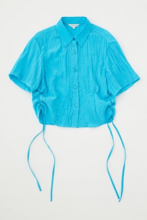 Dámské Košile Moussy Side Gather Shor Sleeve Tyrkysové | DFQ8216KD