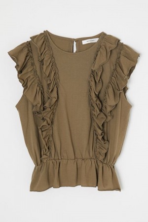 Dámské Vesta Moussy Shoulder Frill Cut Top Světle Hnědožlutý | CAD3459JC