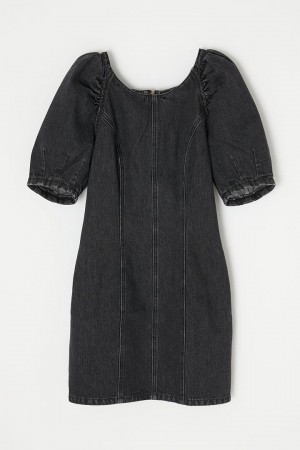 Dámské Šaty Moussy Gather Sleeve Denim Mini Světle Černé | KKJ576TQ