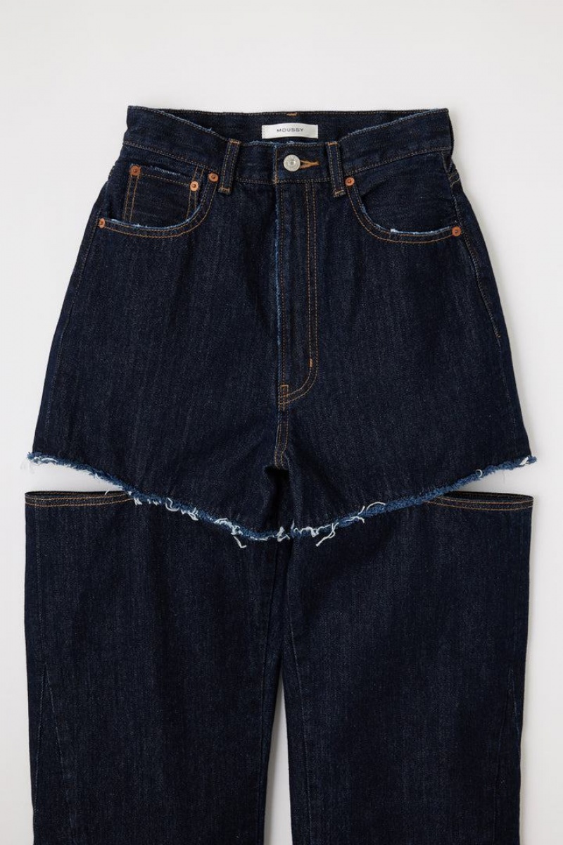 Dámské Džíny Moussy Cut Out Široké Rovný Tmavě Blankyt | TCR10094TA