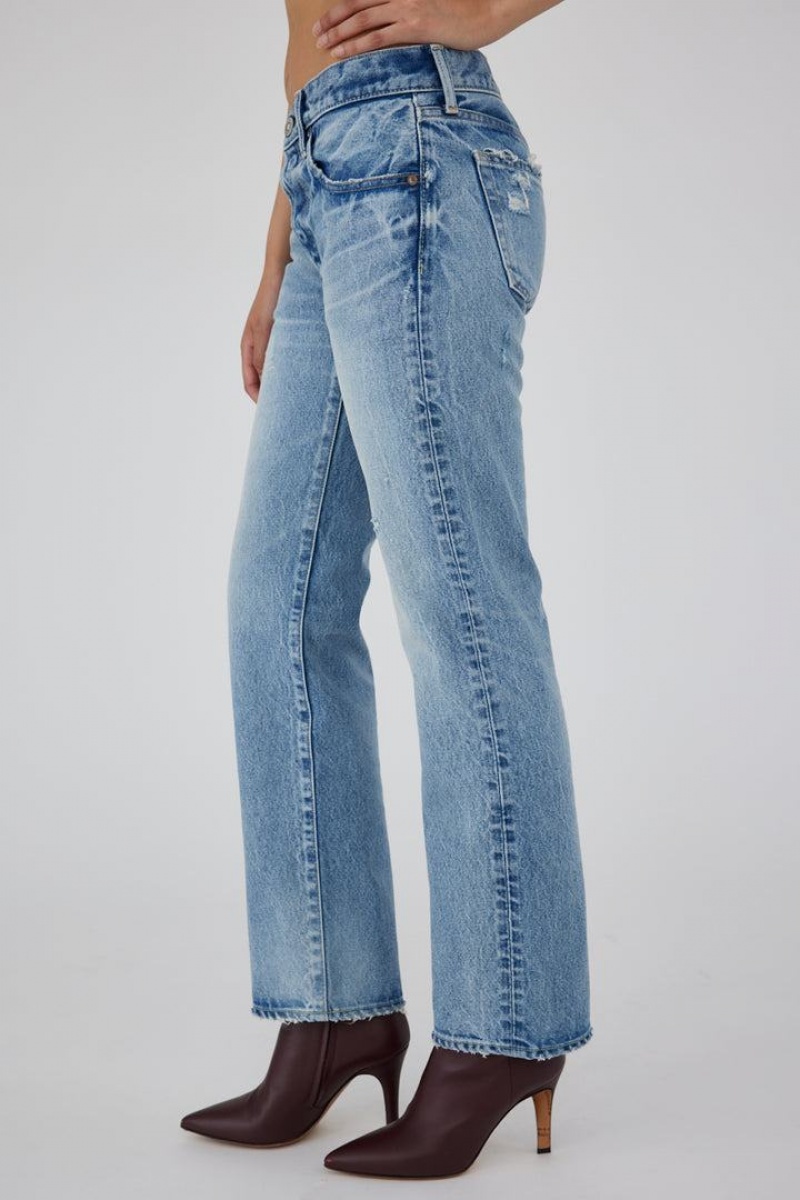Dámské Džíny Moussy Vintage Bostonia Low-rise Rovný Světle Blankyt | MPM6444WY