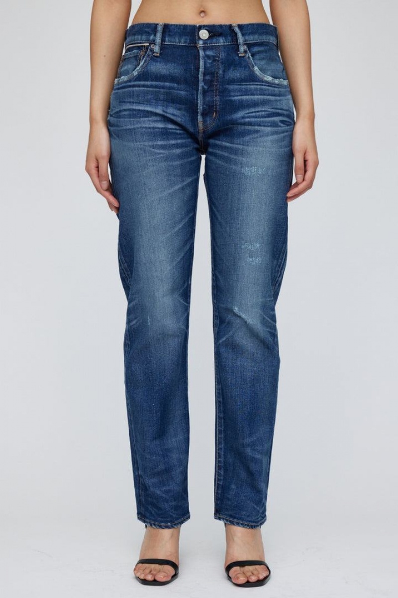 Dámské Džíny Moussy Vintage Clarence Rovný Tmavě Blankyt | LOD8079LP