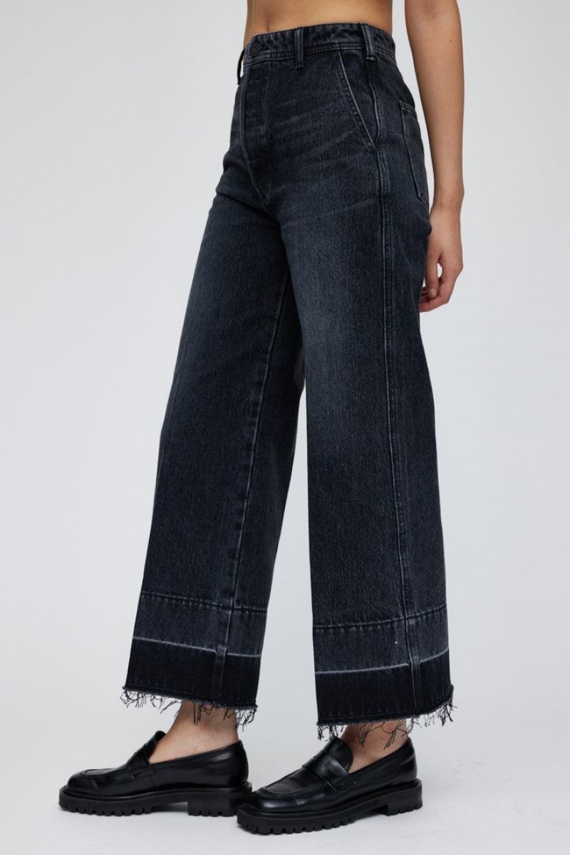 Dámské Džíny Moussy Vintage Elba Center Press Široké-cropped Černé | WVP43CG