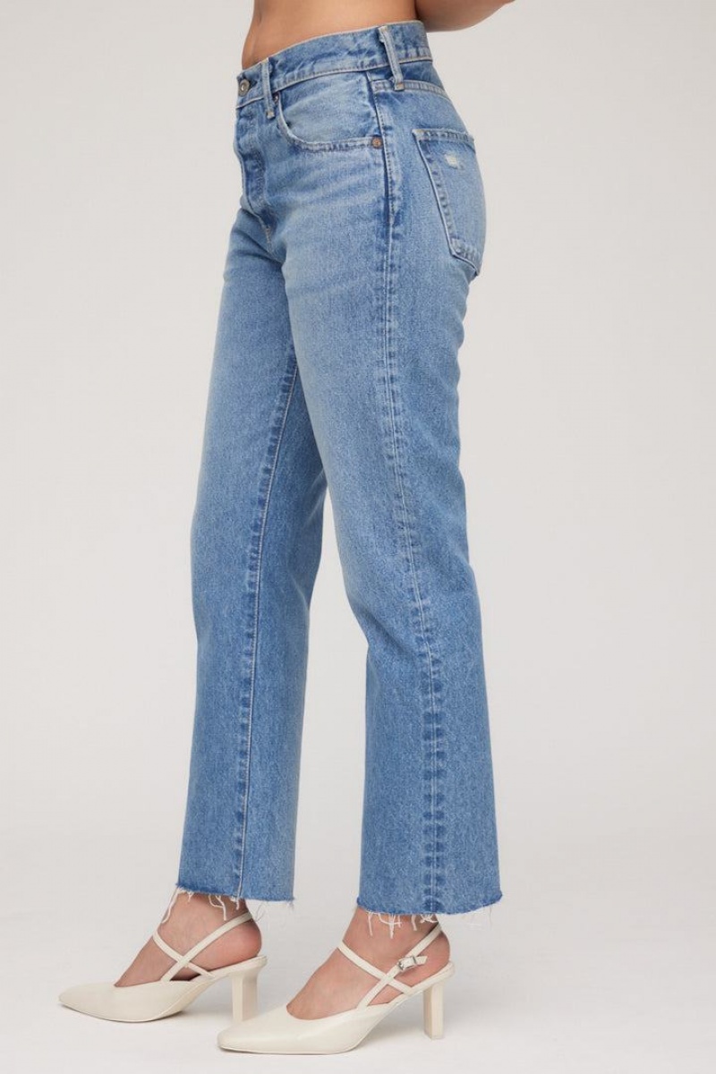 Dámské Džíny Moussy Vintage Garfield Cropped Rovný Světle Blankyt | NEN7472PL