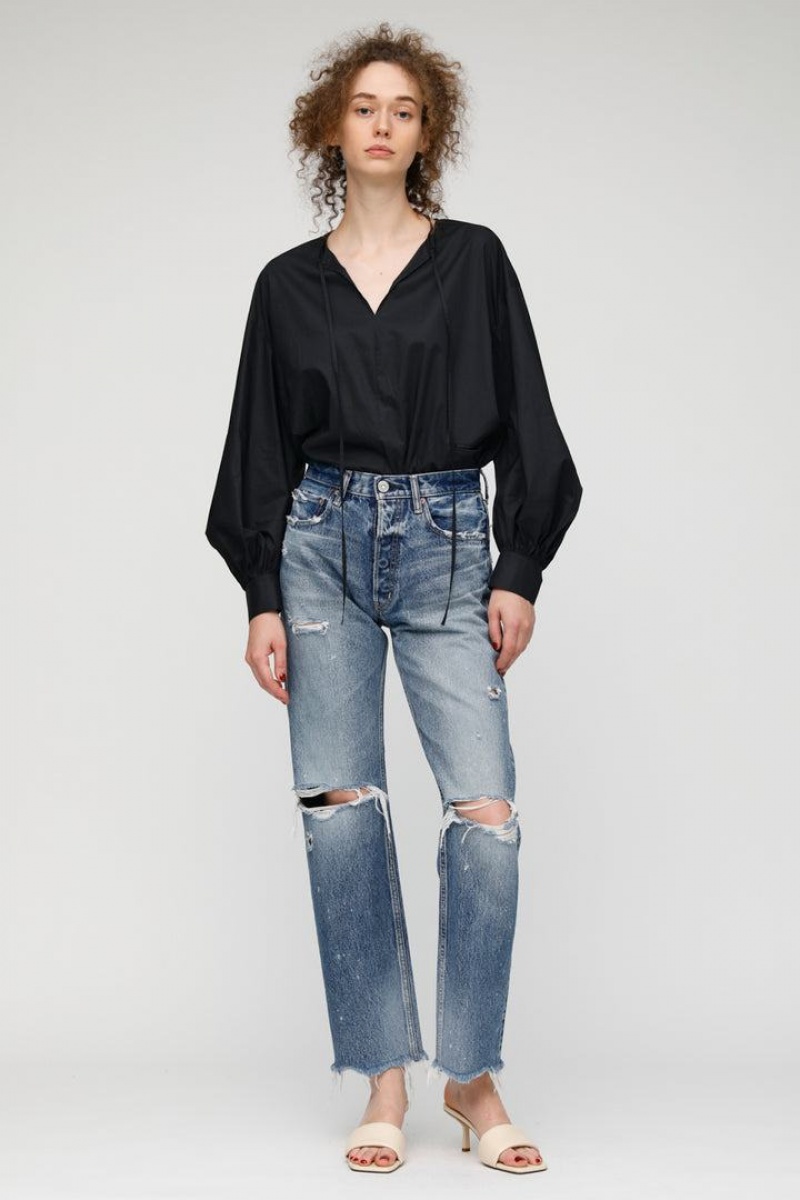 Dámské Džíny Moussy Vintage Odessa Široké Rovný Tmavě Blankyt | LGK3642SO