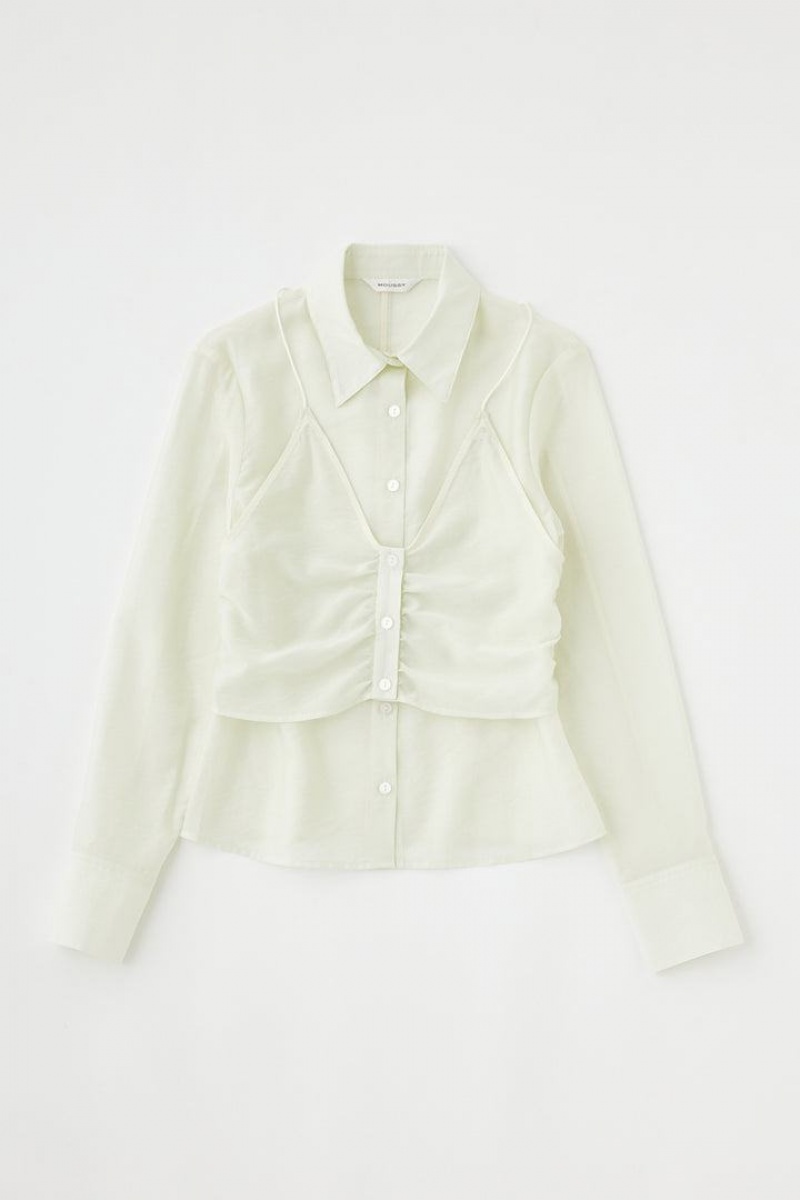 Dámské Halenka Moussy Diagonal Check Sheer Bílé | TMH7440XZ