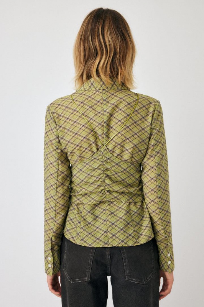 Dámské Halenka Moussy Diagonal Check Sheer Hnědožlutý | ZGD4846LL