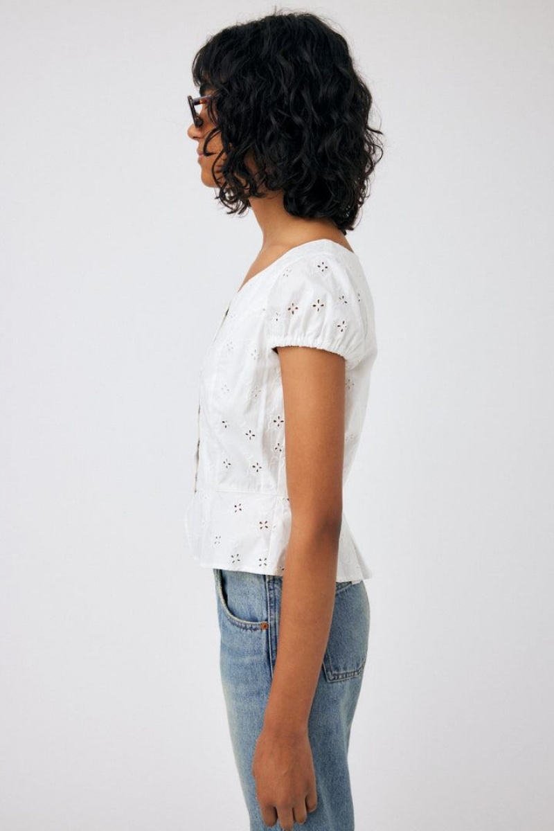 Dámské Halenka Moussy Eyelet Corset Bílé | YQL9845GQ