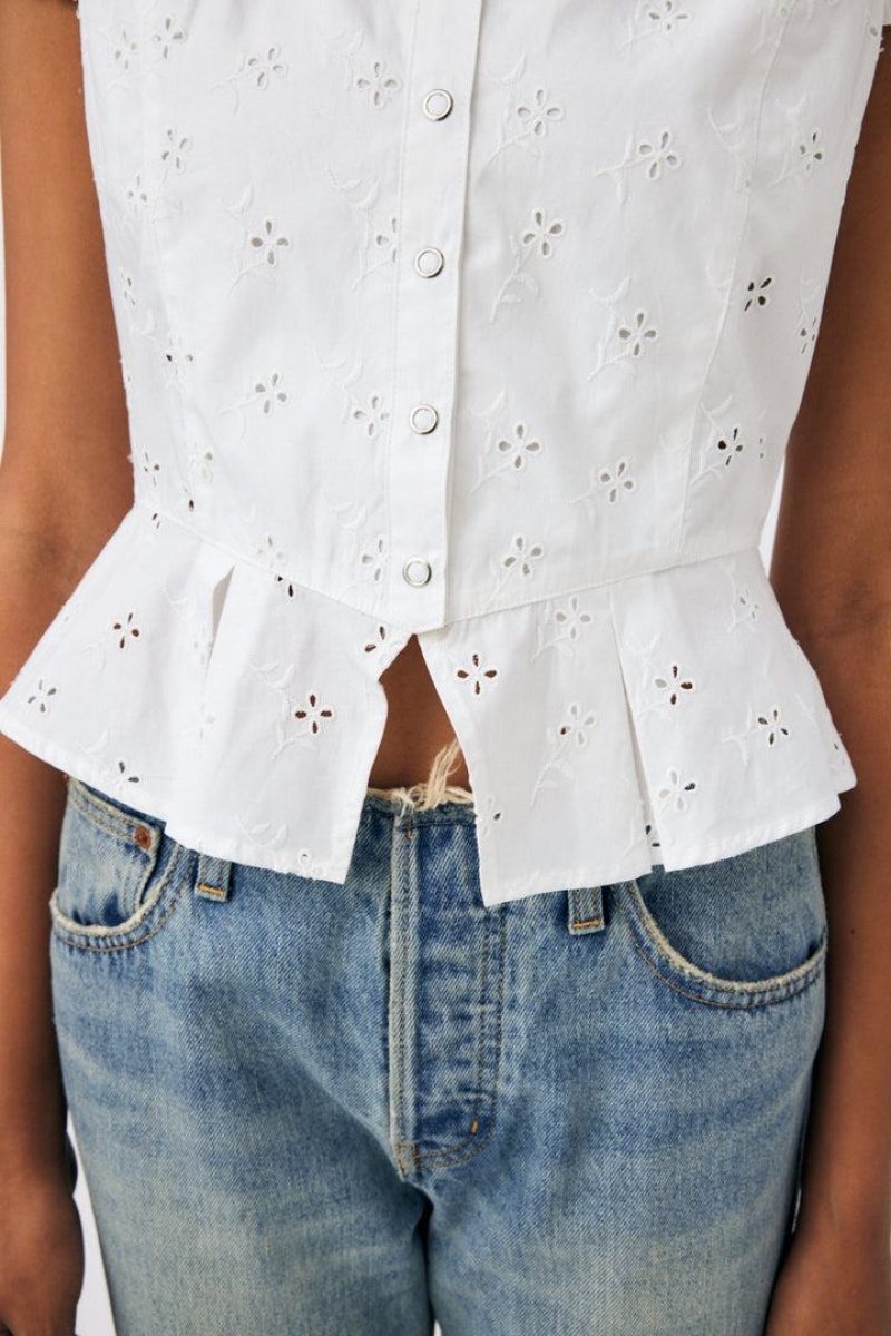 Dámské Halenka Moussy Eyelet Corset Bílé | YQL9845GQ