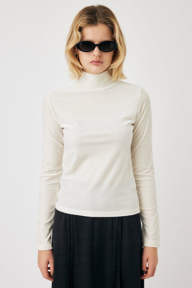 Dámské Halenka Moussy High Neck Velour Top Bílé | HPF7061ZQ