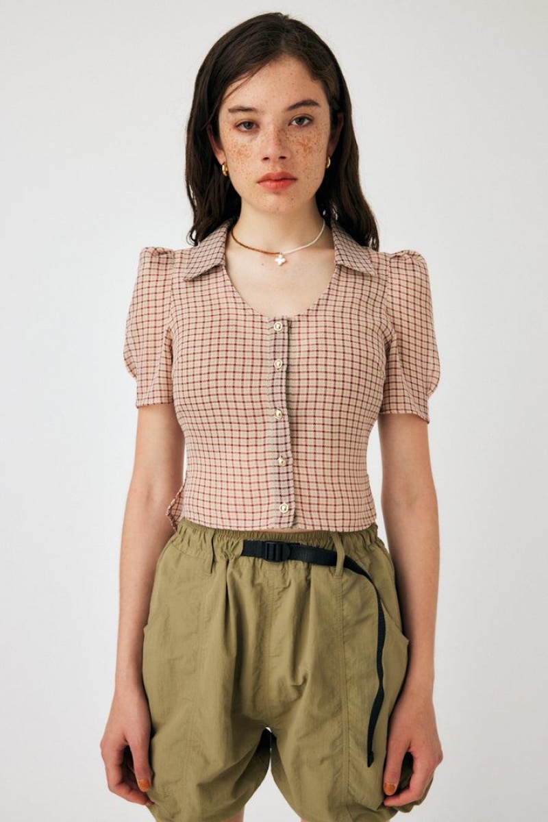 Dámské Halenka Moussy Sheer Check Tiny Červené | HCZ7444KR