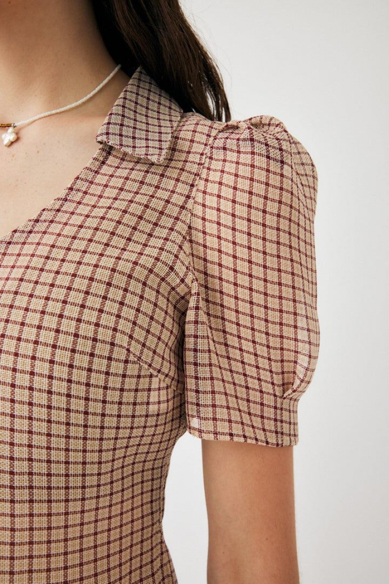 Dámské Halenka Moussy Sheer Check Tiny Červené | HCZ7444KR