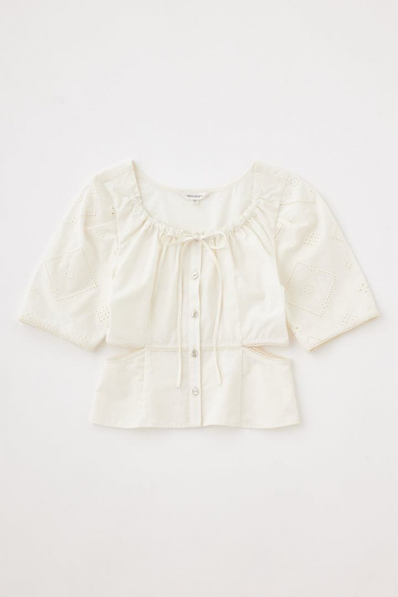 Dámské Halenka Moussy Side Slit Eyelet Bílé | LON7230NN