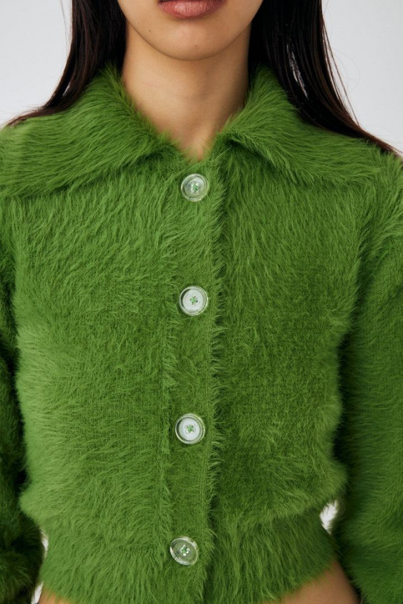 Dámské Kardigan Moussy Feather Yarn Knit Shirt Světle Zelene | KRV2838DI