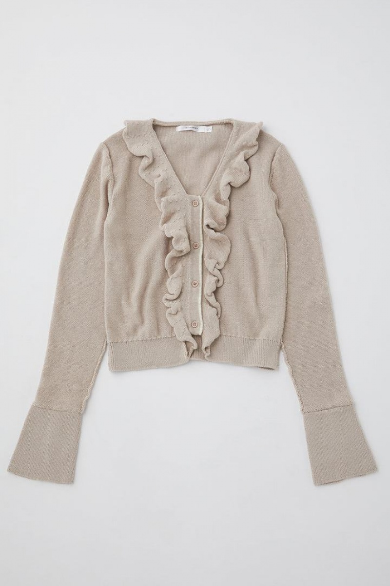 Dámské Kardigan Moussy Fitted Ruffle Knit Světle Hnědožlutý | MRP6229YT