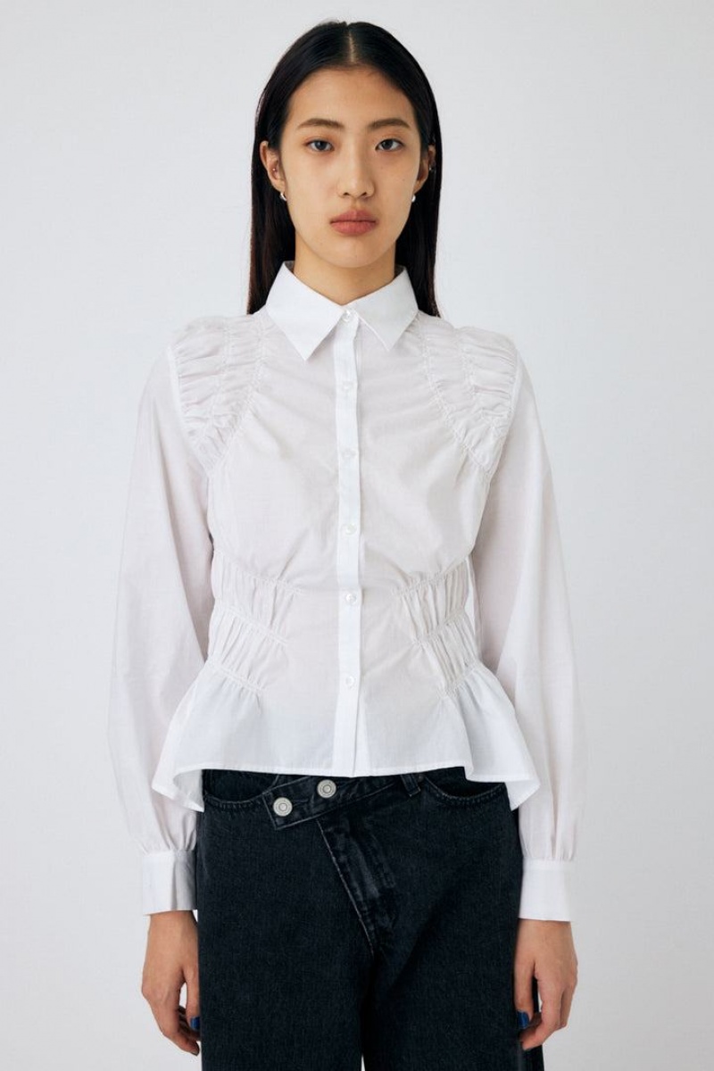 Dámské Košile Moussy Bavlněné Gather Bílé | OPK5248MV