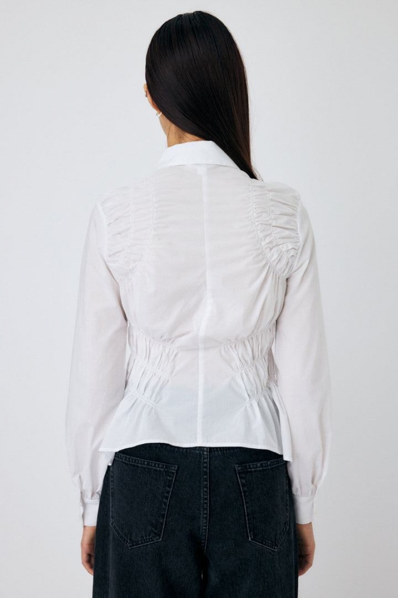 Dámské Košile Moussy Bavlněné Gather Bílé | OPK5248MV