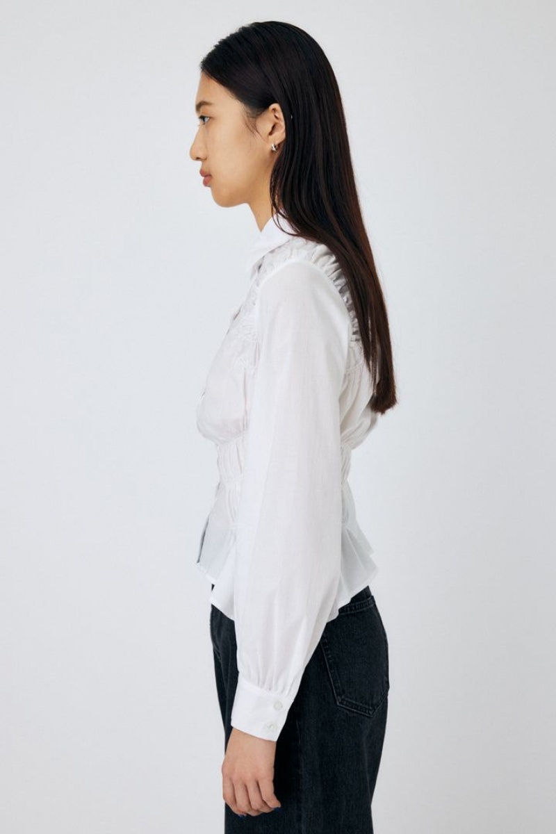 Dámské Košile Moussy Bavlněné Gather Bílé | OPK5248MV