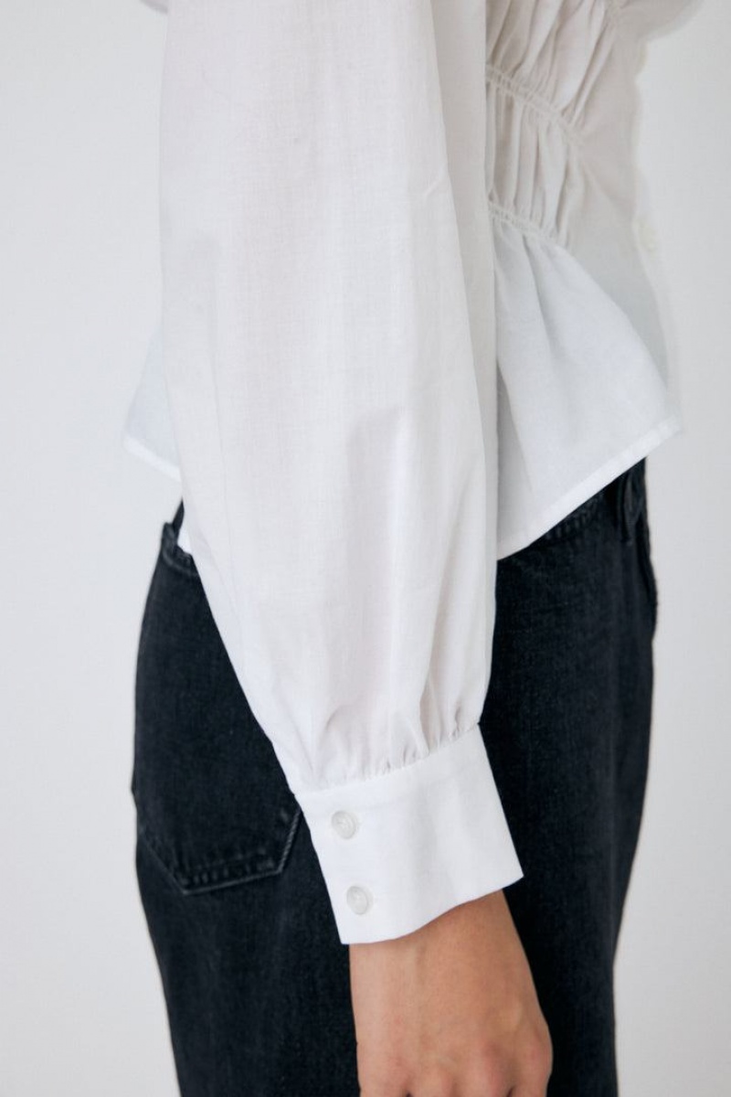 Dámské Košile Moussy Bavlněné Gather Bílé | OPK5248MV