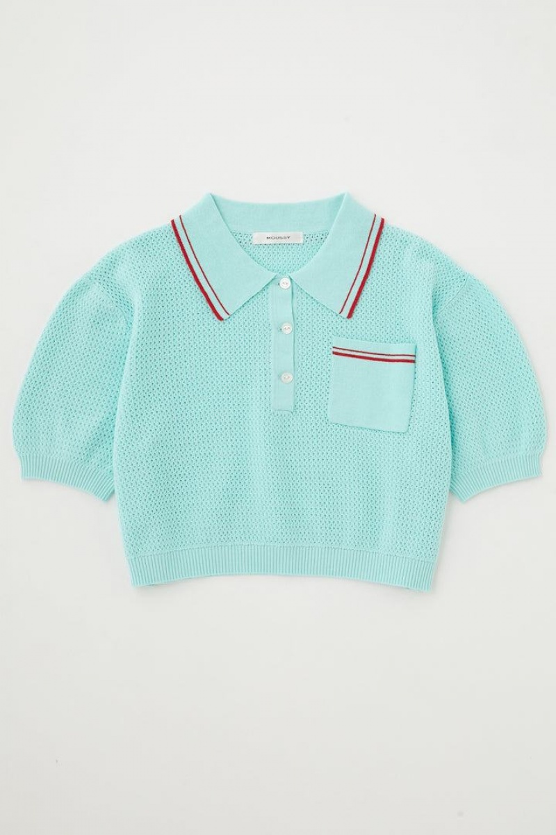 Dámské Košile Moussy Marine Cropped Knit Top Polo Světle Blankyt | TWG830QI