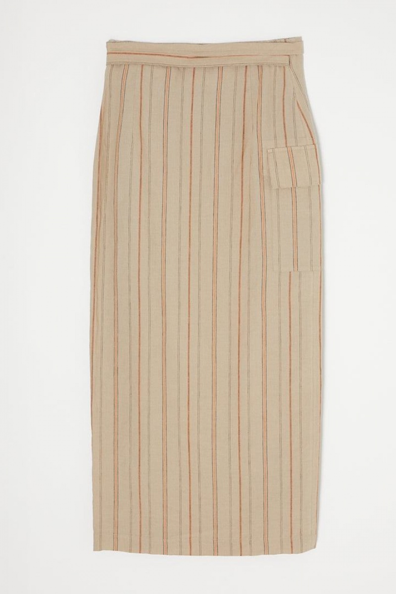 Dámské Sukně Moussy Linen Pruhovaný Wrap Hnědožlutý | TIE2430JG