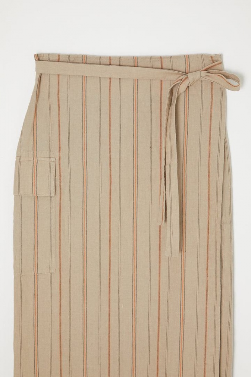 Dámské Sukně Moussy Linen Pruhovaný Wrap Hnědožlutý | TIE2430JG