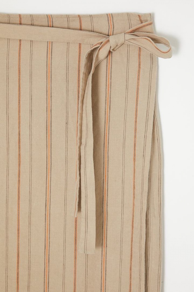 Dámské Sukně Moussy Linen Pruhovaný Wrap Hnědožlutý | TIE2430JG