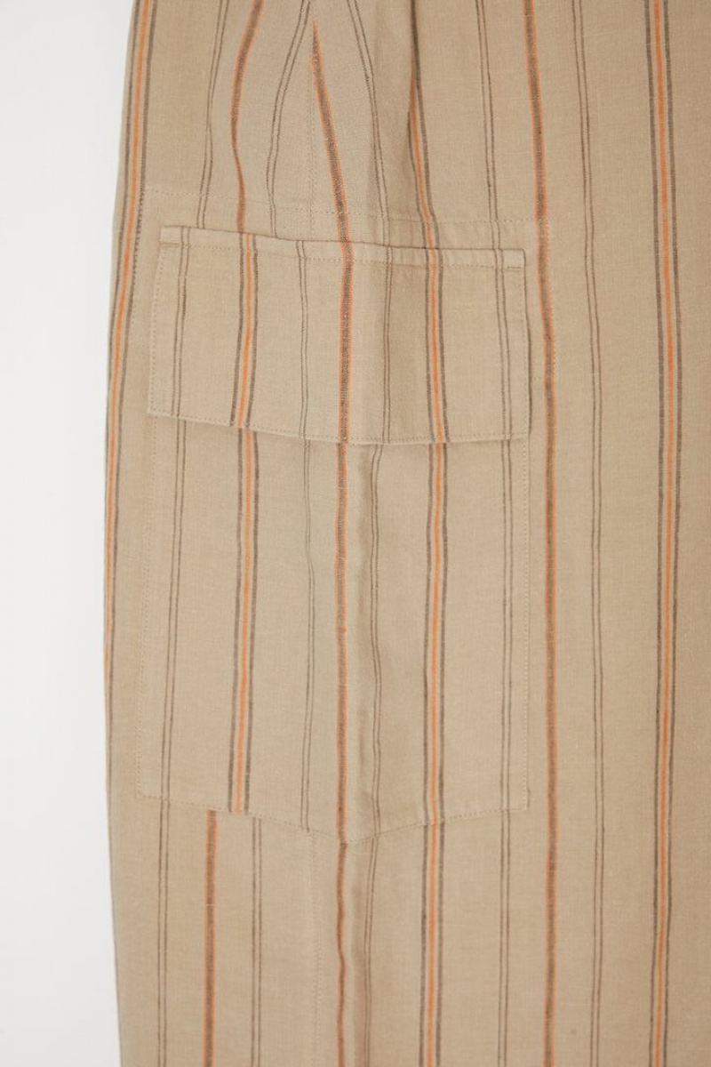 Dámské Sukně Moussy Linen Pruhovaný Wrap Hnědožlutý | TIE2430JG