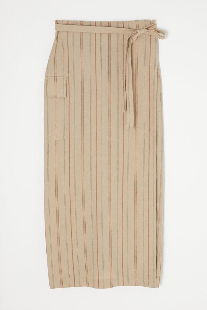 Dámské Sukně Moussy Linen Pruhovaný Wrap Hnědožlutý | TIE2430JG