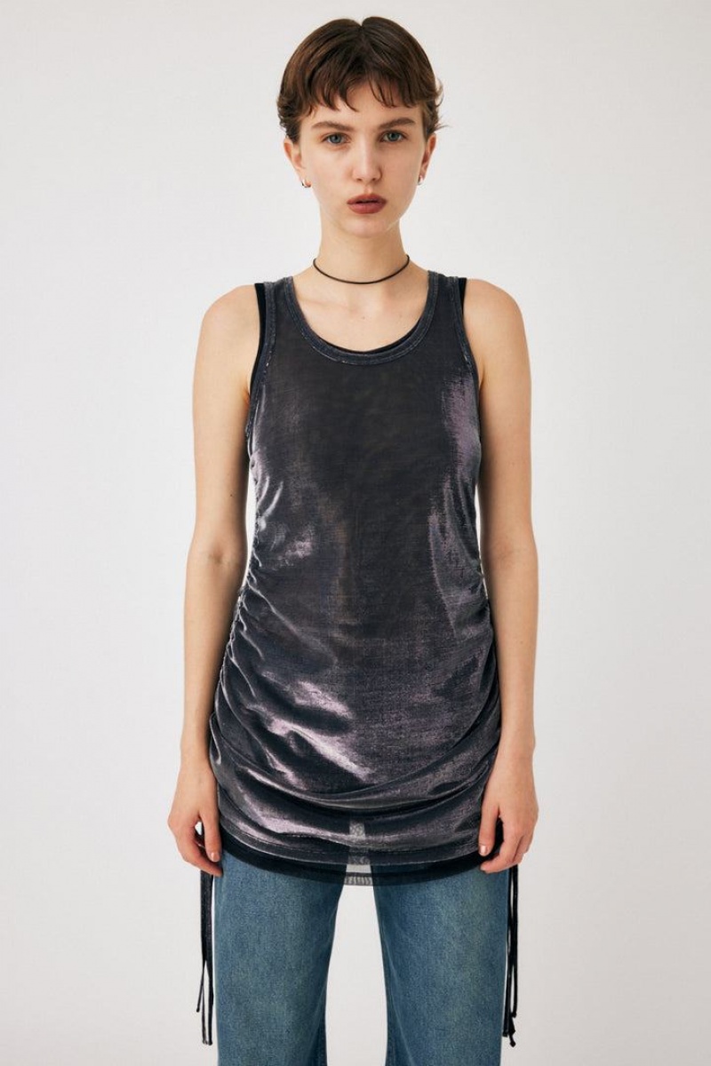 Dámské Tílko Moussy Glitter Sheer Long Černé | AOU7060ZH
