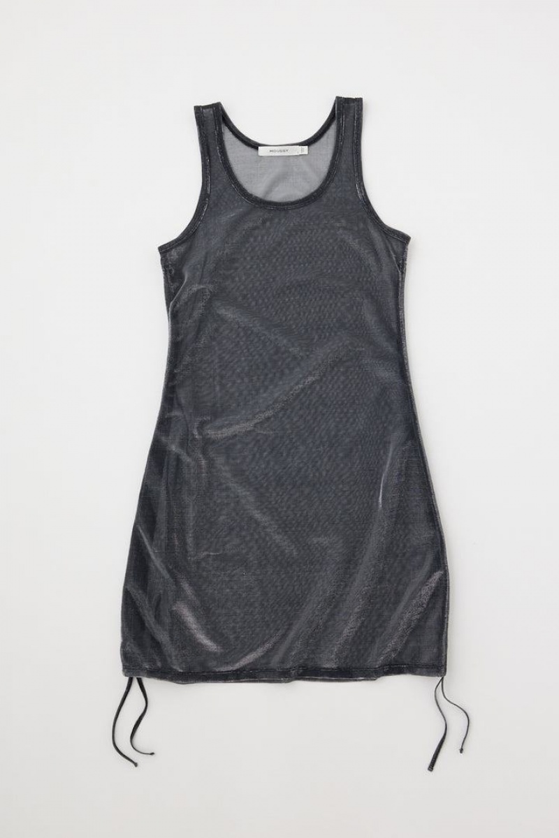 Dámské Tílko Moussy Glitter Sheer Long Černé | AOU7060ZH