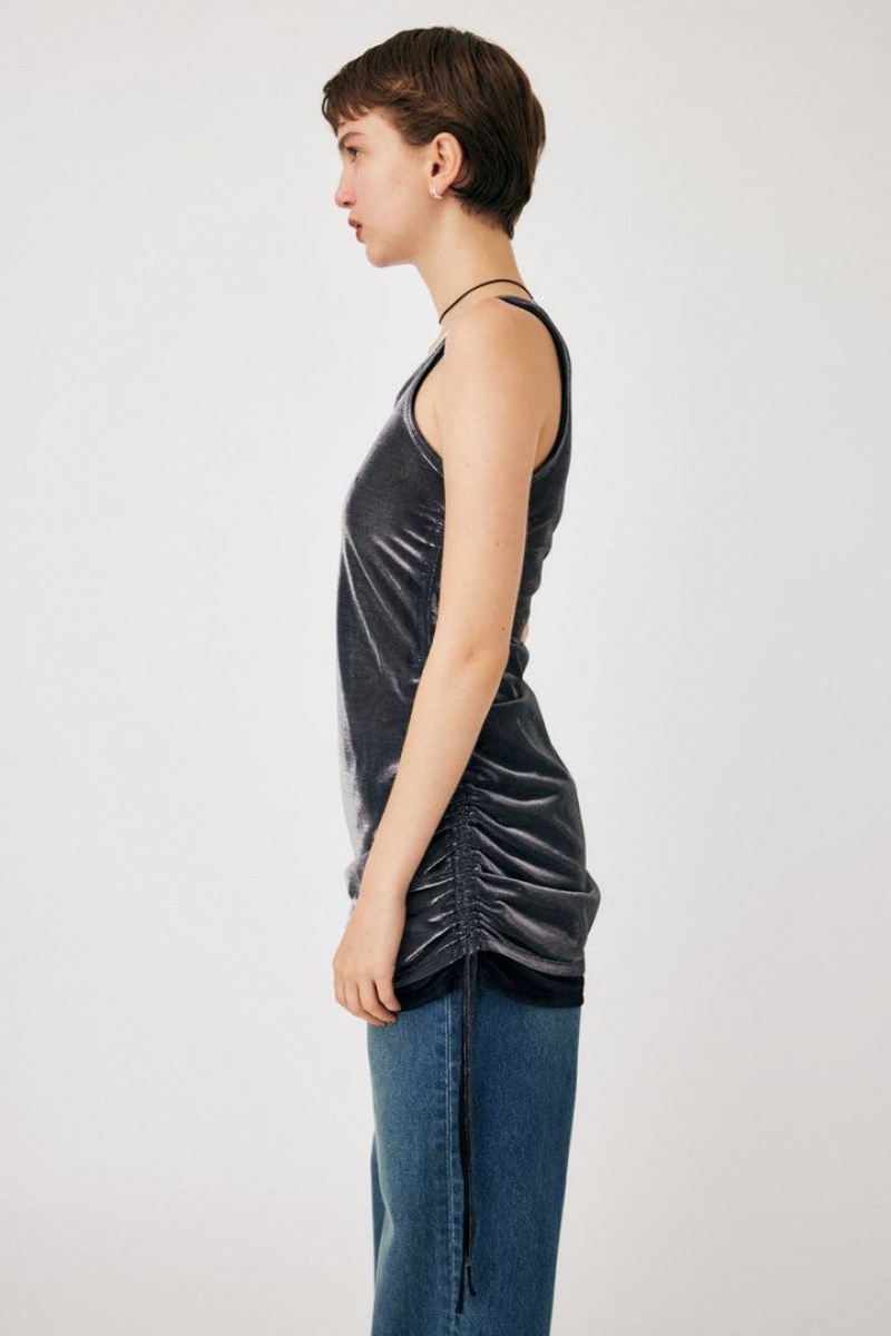 Dámské Tílko Moussy Glitter Sheer Long Černé | AOU7060ZH