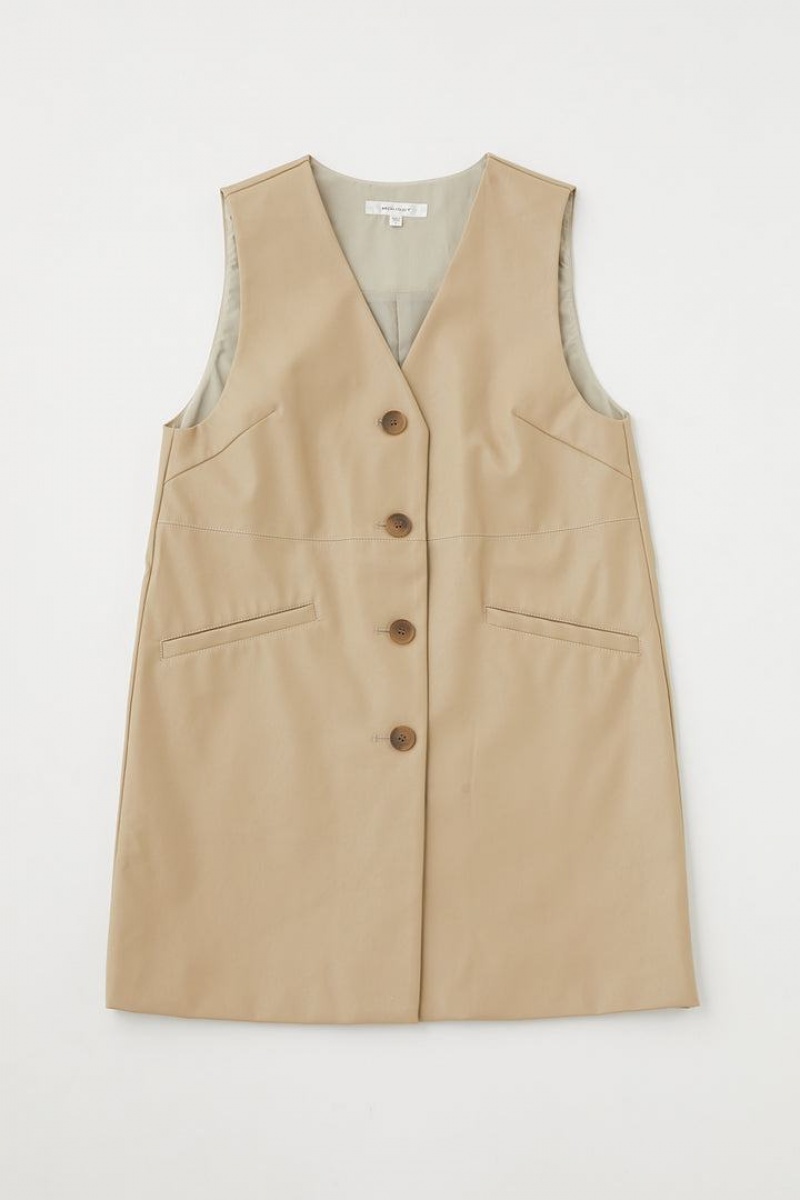 Dámské Vesta Moussy Button Front Veganské Læder Světle Hnědožlutý | IHM8621VG