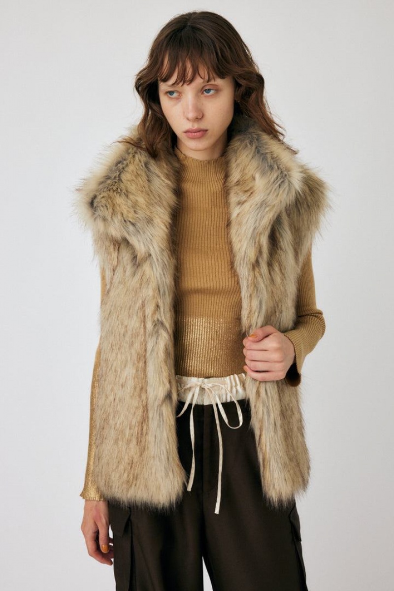 Dámské Vesta Moussy Long Fur Hnědožlutý | KOO8840RL