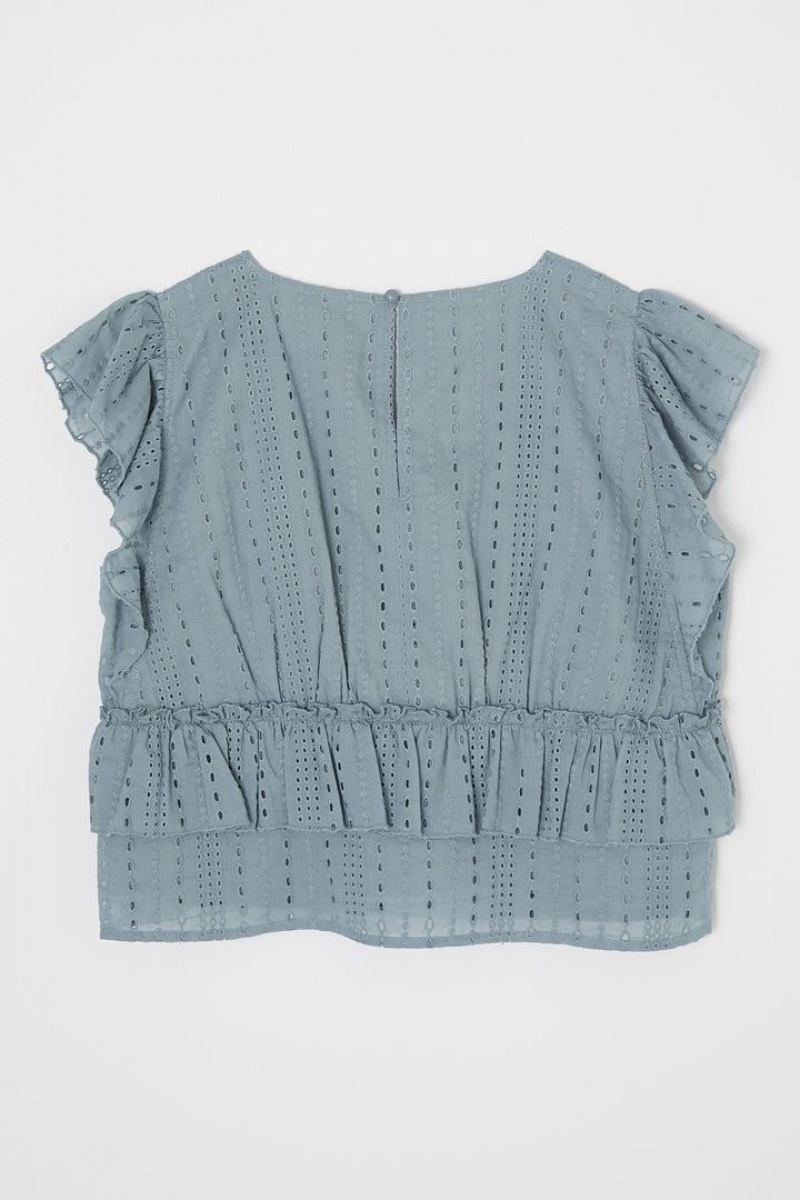 Dámské Vesta Moussy V-neck Krajkové Frill Top Světle Blankyt | JUN3674MO
