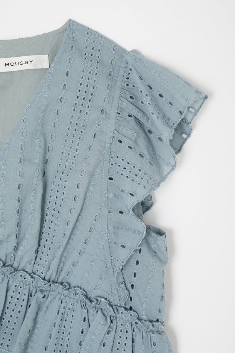 Dámské Vesta Moussy V-neck Krajkové Frill Top Světle Blankyt | JUN3674MO