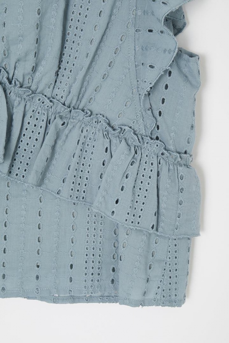 Dámské Vesta Moussy V-neck Krajkové Frill Top Světle Blankyt | JUN3674MO