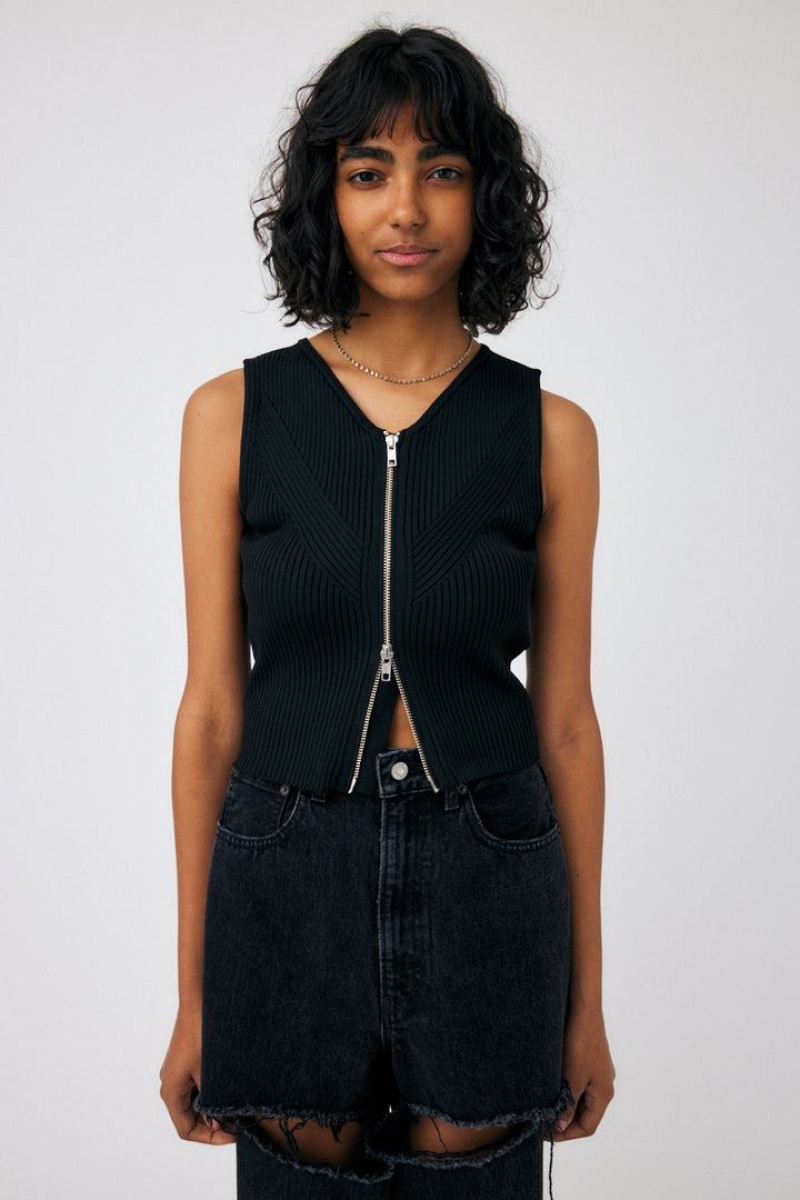 Dámské Vesta Moussy Zip Up Rib Knit Top Černé | IVX7870CG