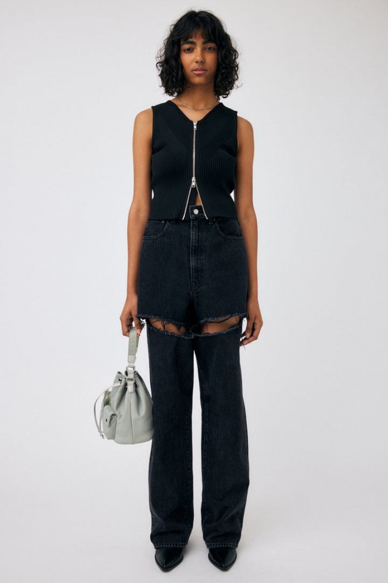 Dámské Vesta Moussy Zip Up Rib Knit Top Černé | IVX7870CG