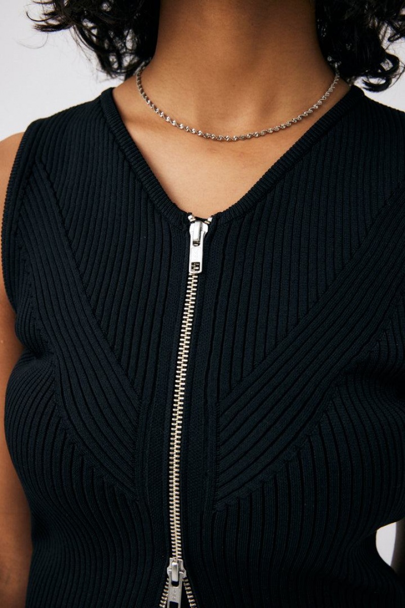 Dámské Vesta Moussy Zip Up Rib Knit Top Černé | IVX7870CG