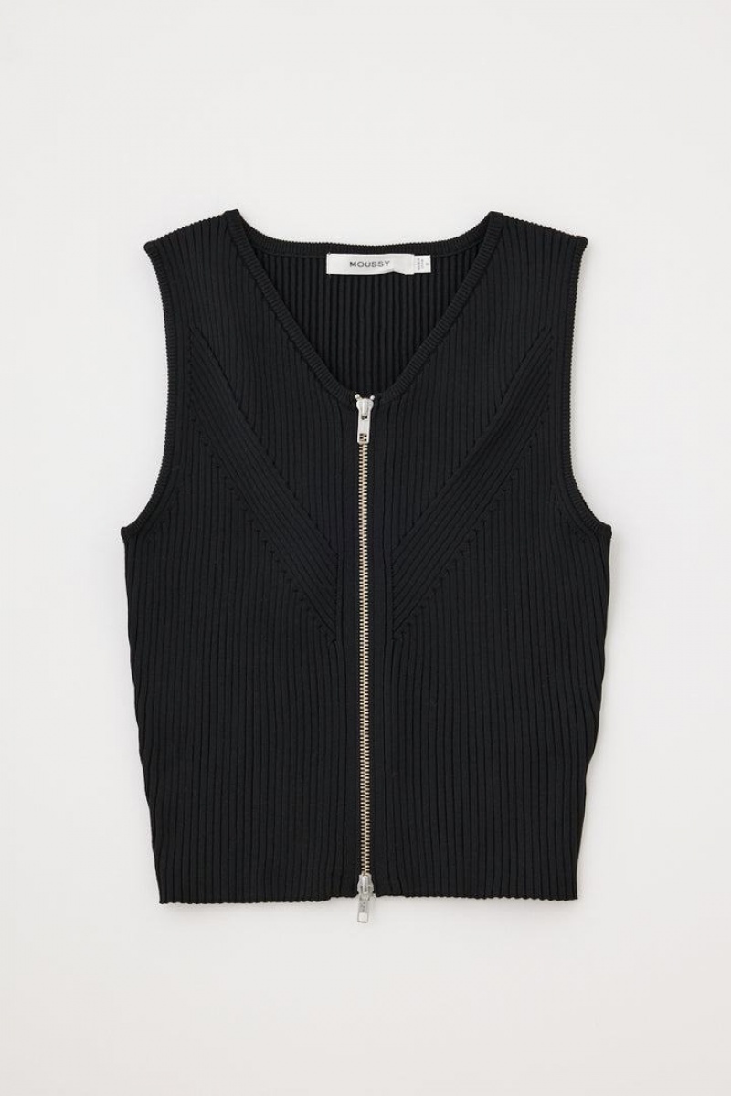 Dámské Vesta Moussy Zip Up Rib Knit Top Černé | IVX7870CG