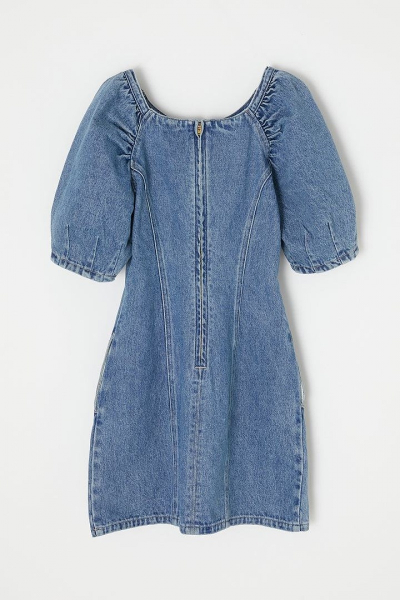 Dámské Šaty Moussy Gather Sleeve Denim Mini Světle Blankyt | CAF1577TL