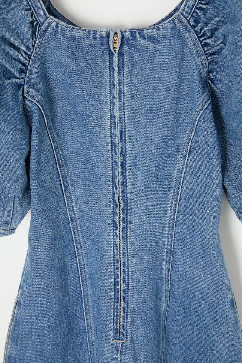 Dámské Šaty Moussy Gather Sleeve Denim Mini Světle Blankyt | CAF1577TL