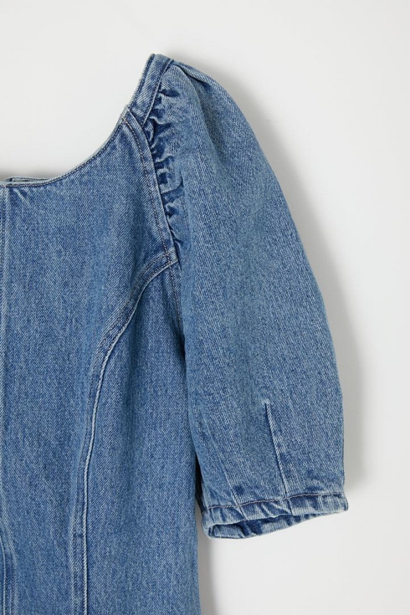 Dámské Šaty Moussy Gather Sleeve Denim Mini Světle Blankyt | CAF1577TL