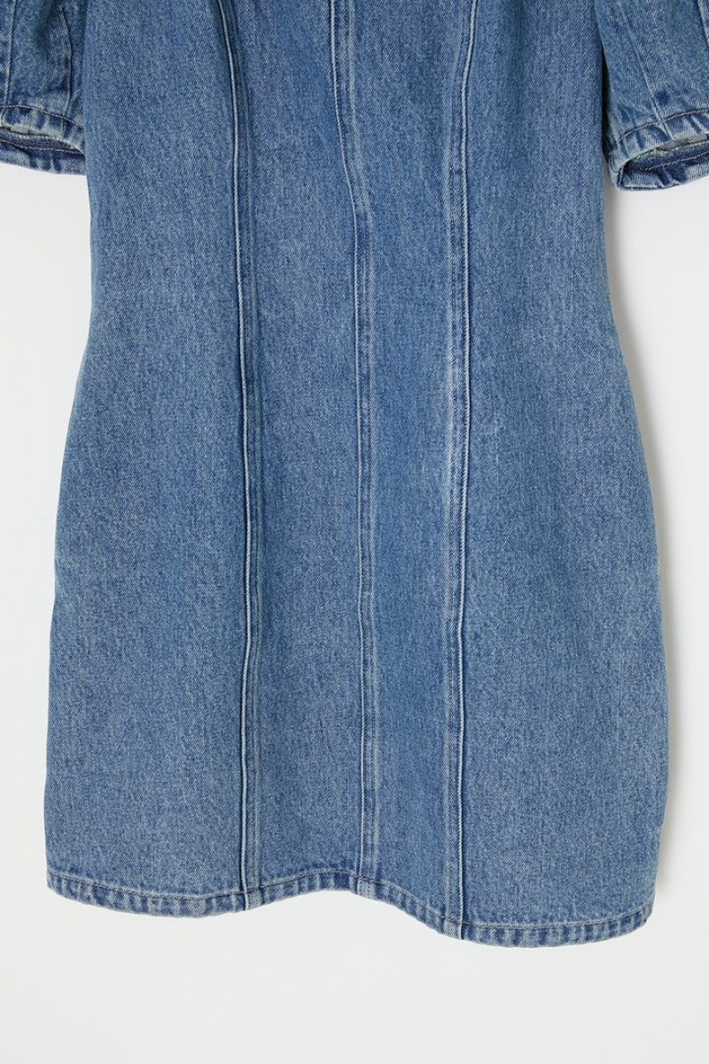 Dámské Šaty Moussy Gather Sleeve Denim Mini Světle Blankyt | CAF1577TL
