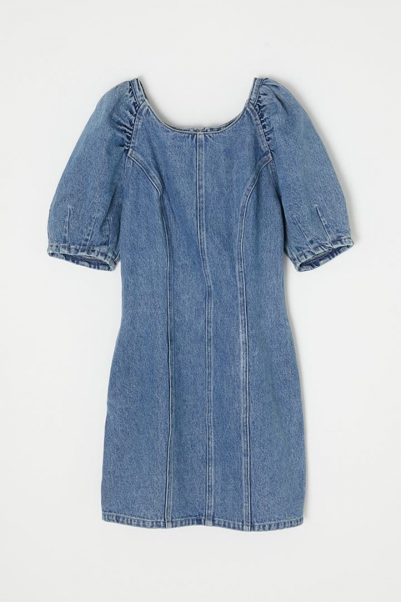 Dámské Šaty Moussy Gather Sleeve Denim Mini Světle Blankyt | CAF1577TL