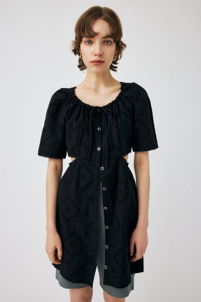 Dámské Šaty Moussy Side Slit Eyelet Mini Černé | CYC7328PC