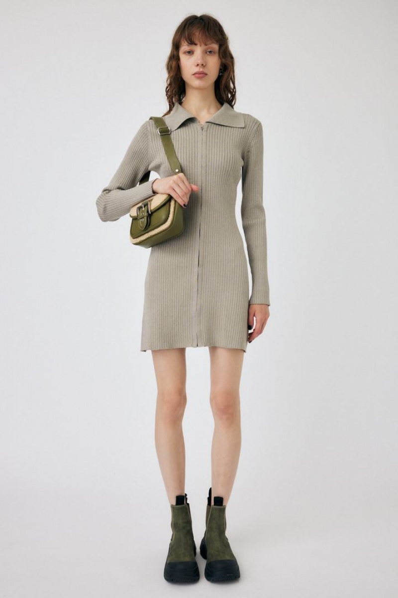 Dámské Šaty Moussy Zip Up Long Sleeve Mini Šedé | UFG1512TB